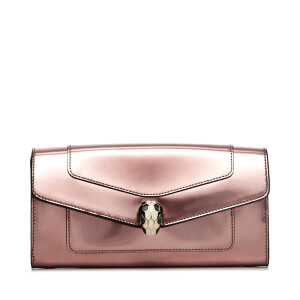 BVLGARI/宝格丽 女士淡粉色蛇头亮面牛皮翻盖长款钱包