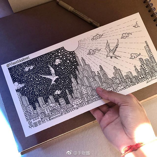 来自柬埔寨插画家 Visothkakvei Maine ????的针管笔手绘~ ? via @手账酱 ?