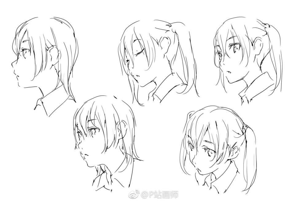 人物侧脸的绘法。P站画师toshi，PID=637016 （转）via @P站画师 ​