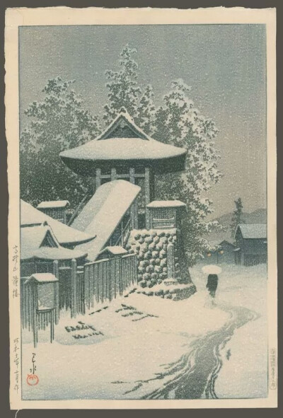 古寺越年钟，杳杳一百零八声，窗外雪朦胧。