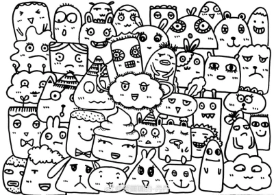 黑白涂鸦卡通画