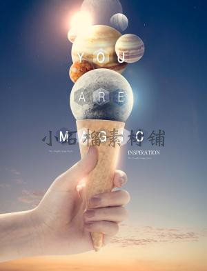 创意地球海报星空星球宇宙太空宇航员瑜伽梦幻PSD设计素材psd151