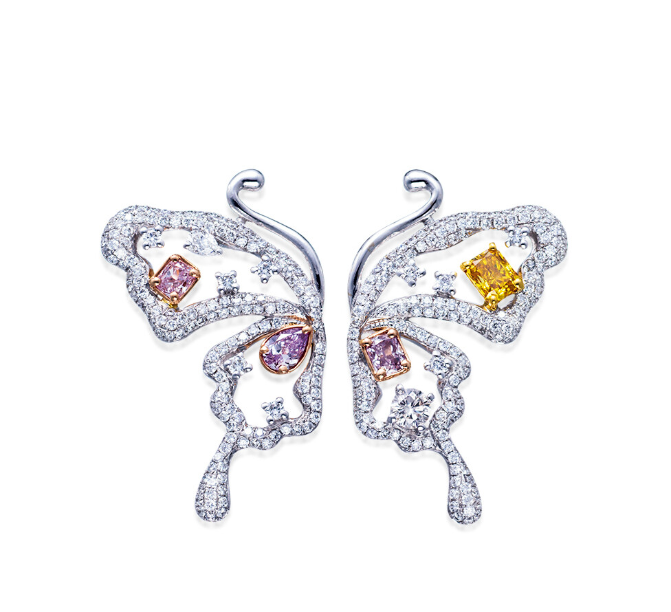 舒涵设计18k金打造蝴蝶造型,镶嵌彩色钻石及钻石,长约2.