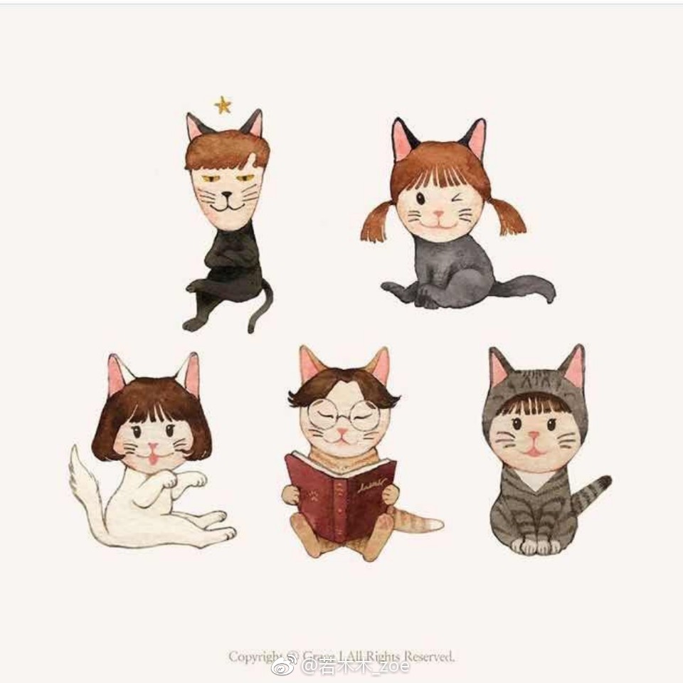 这组猫咪太可爱了\n\n\n水彩手绘作者|ins:illustrator_grace_j#水彩# via 若木木_zoe ?