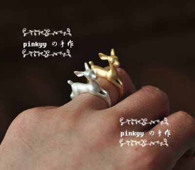 「pinkyyの手作」森系立体小鹿戒指指环