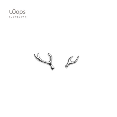 〈LOops Jewelry〉原创设计 守护 不对称鹿角耳钉925纯银女生礼物