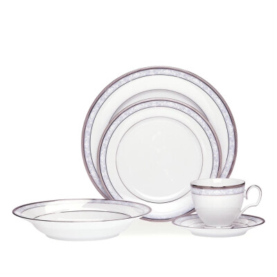 Noritake 则武 Hampshire Platinum系列,40件24K白金边西餐具套装