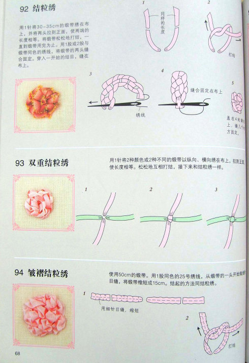 结粒绣、双重结粒绣、皱褶结粒绣