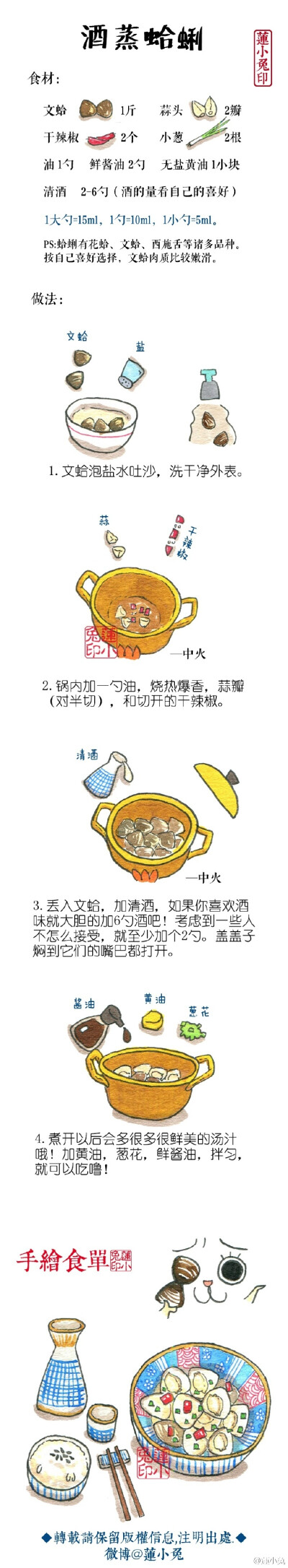 莲小兔 手绘系列美食——酒蒸蛤蜊