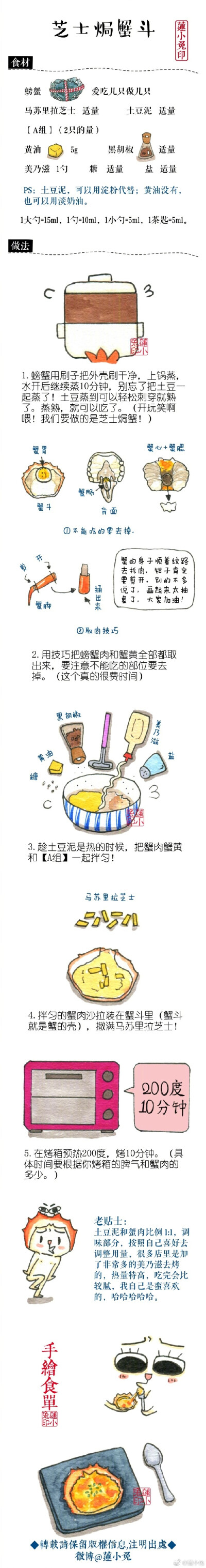 莲小兔 手绘系列美食——芝士焗蟹斗