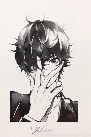 #女神异闻录# 画师 ７hi  用钢笔墨水画的雨宫莲和明智吾郎（via twitter：CHICHIsELLIE Pixiv ID=6835442) ​​​​