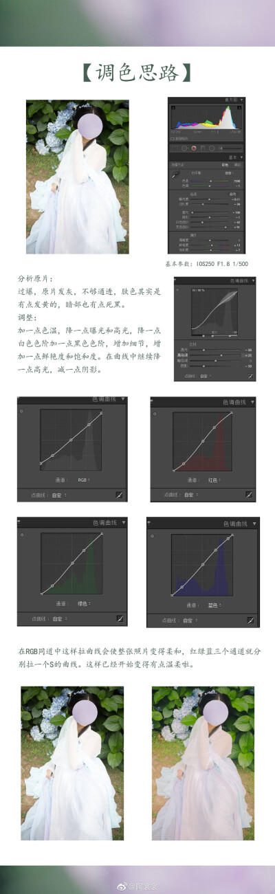 #摄影教程##无锡约拍#
#汉服摄影#
【如何用LR调出温柔如水的仙女风】
第二次写教程啦，其实前两天修了一张夜景想出那个教程的，但是我不想写的教程全是教夜景的，所以就写了这篇啦~