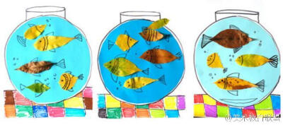 #儿童美术# 叶子的创意---鱼缸里的鱼 ​​​​