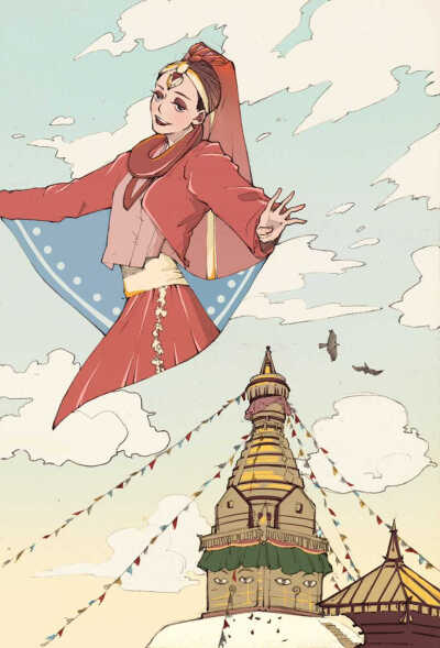 粉丝投稿@-桔芊 一组尼泊尔插画《In Nepal》 ​