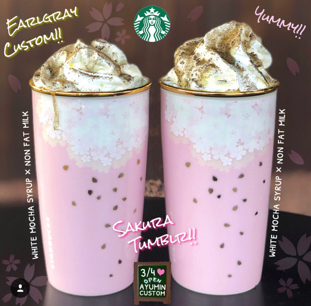 STARBUCKS——SAKURA TUMBLER⬅️➡️WHITE MOCHA SYRUP X NON FAT MILK