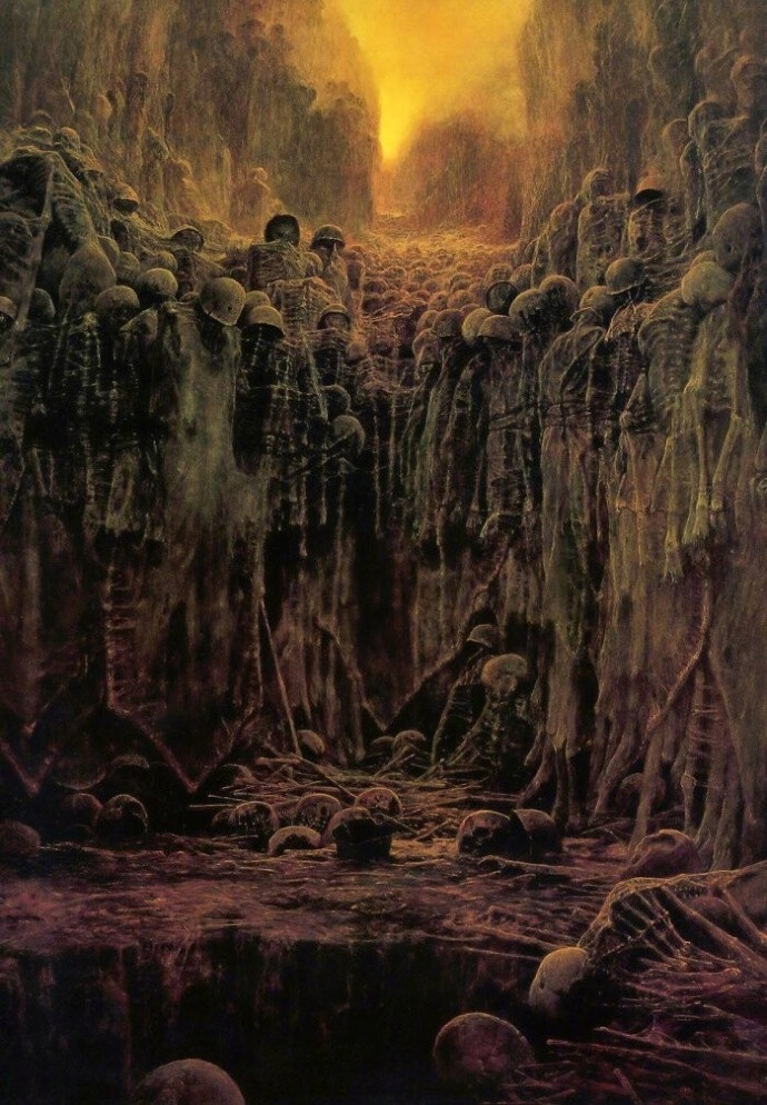 波兰艺术家Zdzisław Beksiński的画，他用画笔画下了自己的噩梦，一切都像是世界末日后的景象。 ​​​​