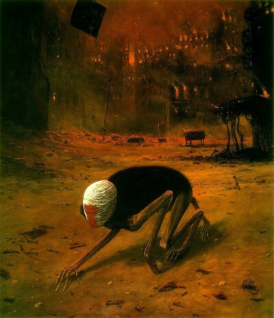 波兰艺术家Zdzisław Beksiński的画，他用画笔画下了自己的噩梦，一切都像是世界末日后的景象。 ​​​​