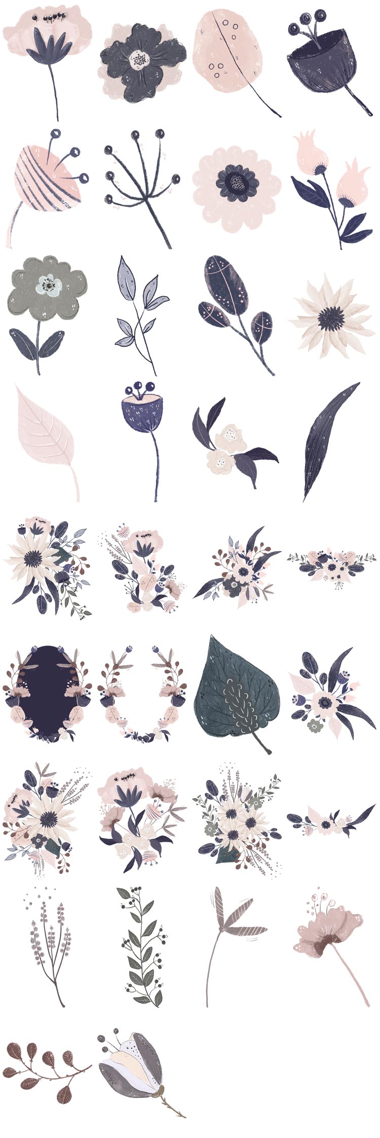复古色彩水墨水彩花卉手工工艺品花朵婚礼植物png素材模板设计