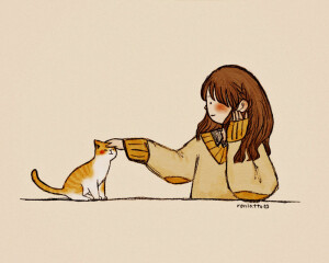 少女 猫 插画Roniatto