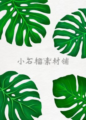 水彩高清绿色热带植物盆栽仙人掌装饰画芯PSD分层设计模板psd157