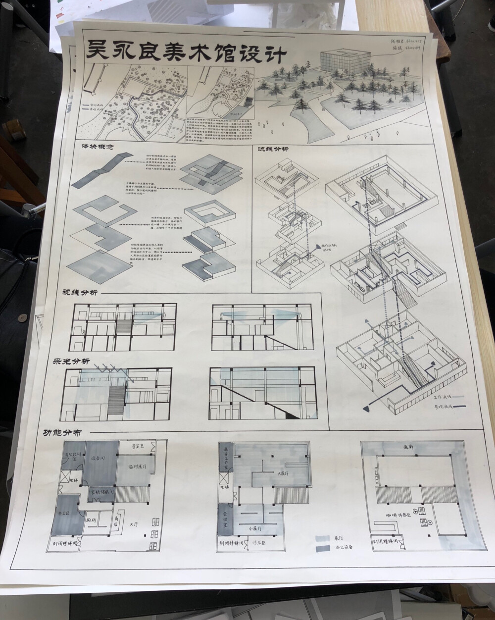 建筑学大二设计课程作业：吴永良美术馆设计；大小展厅、临时展厅、画廊、占地28*28平方米