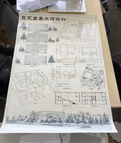 建筑学大二设计课程作业：吴永良美术馆设计；大小展厅、临时展厅、画廊、占地28*28平方米