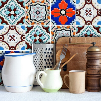 Funlife|艺术创意土耳其砖纹瓷砖贴家居装饰墙贴厨房防水防潮自粘