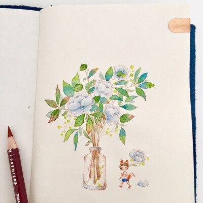【水彩手帐】01 小狐狸的花瓶