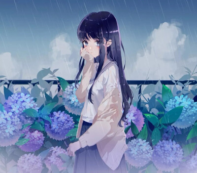 梅雨季节中的少女