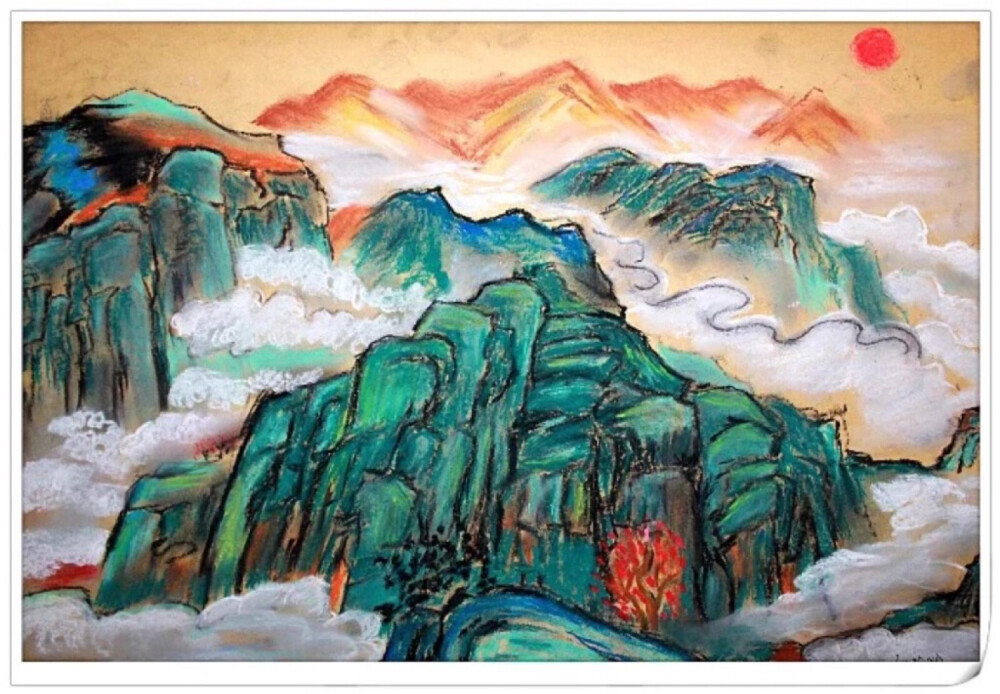 色粉画-山水