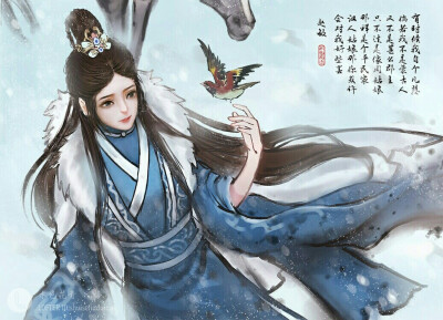 手绘古风蓝衣人物
画师见水印