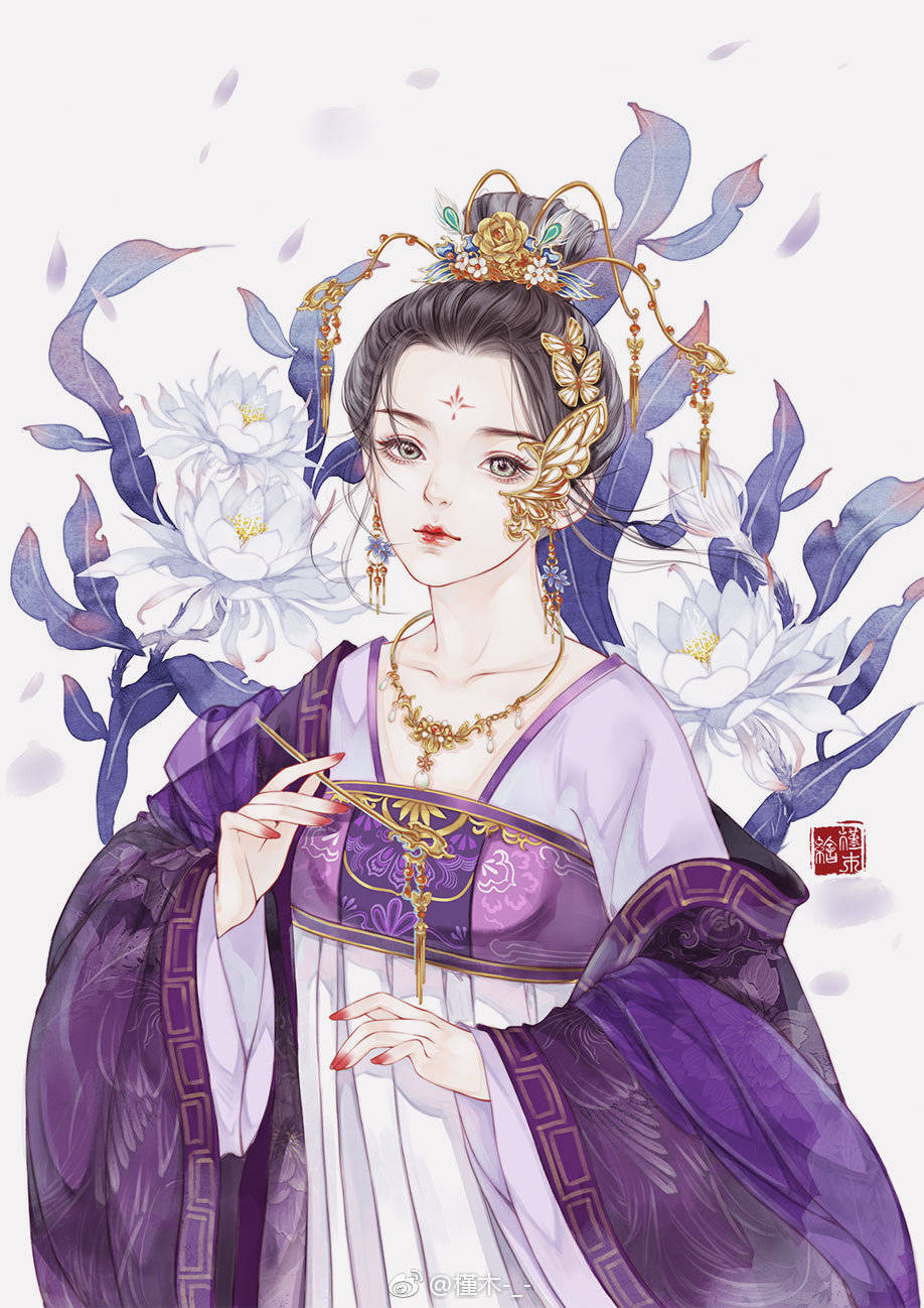 手绘古风紫衣女子
画师：槿木