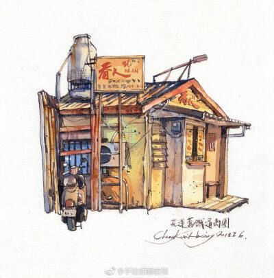 城市速写~#水彩# 作者：台湾艺术家Cheng Kai-Hsiang （转）via @水彩达人 ​