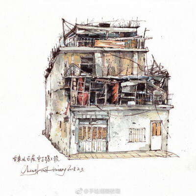 城市速写~#水彩# 作者：台湾艺术家Cheng Kai-Hsiang （转）via @水彩达人 ​