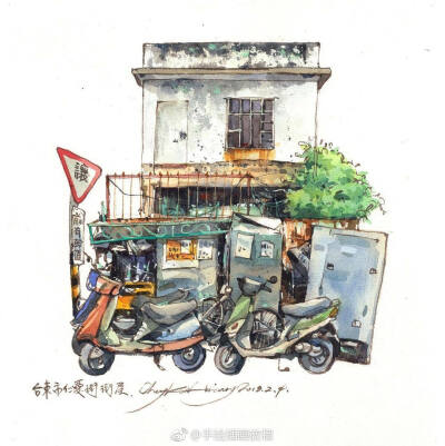 城市速写~#水彩# 作者：台湾艺术家Cheng Kai-Hsiang （转）via @水彩达人 ​