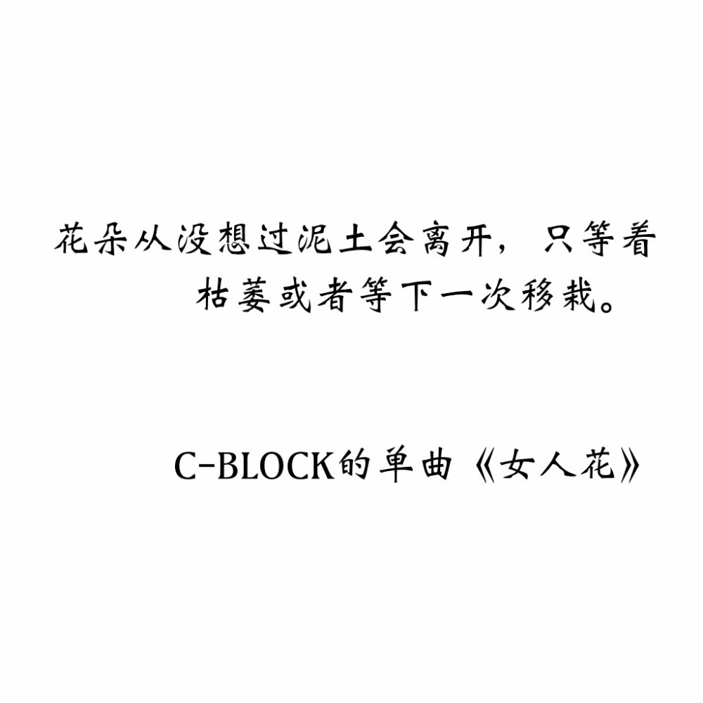 花朵从没想过泥土会离开，只等着枯萎或者等下一次移栽。 来自C-BLOCK的单曲《女人花》