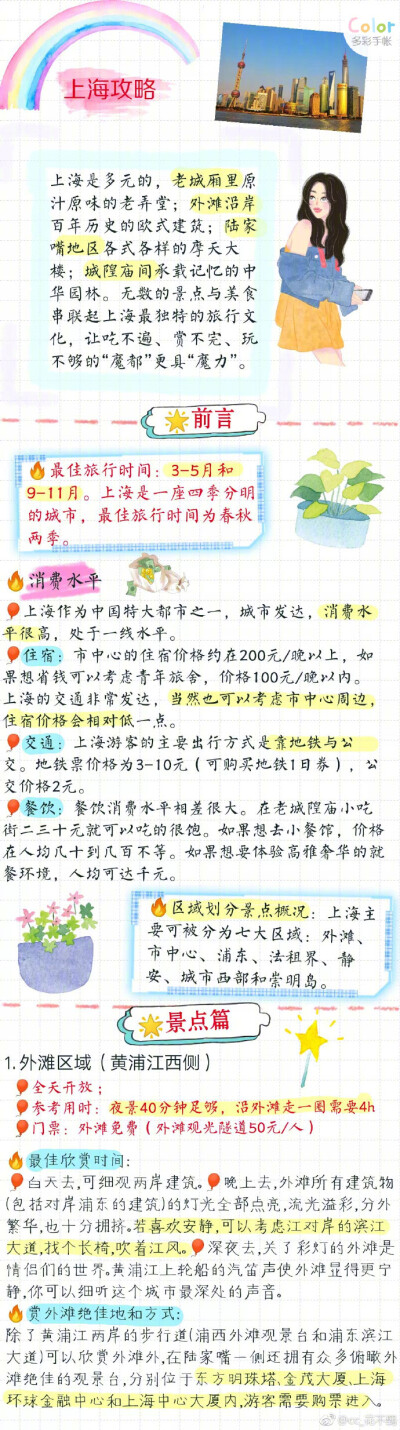 【超详细上海攻略】上海要写的详细真的是太！累！了！\n大大小小几十个景点！个人觉得有很多景点可以不考虑去的，主要是感受一下魔都的魅力\n 上海的什么博物馆啊科技馆啊各种馆特别多，选一两个感兴趣的就可以啦\n…