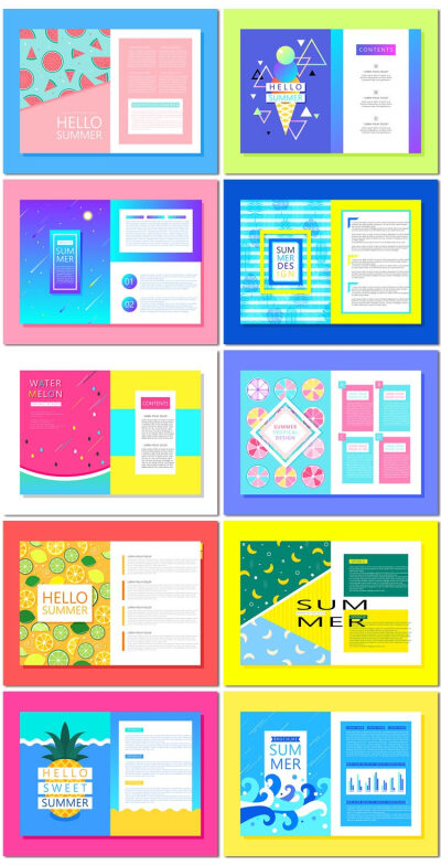 夏季旅游沙滩海浪水果饮料度假扁平化概念海报封面模板素材设计