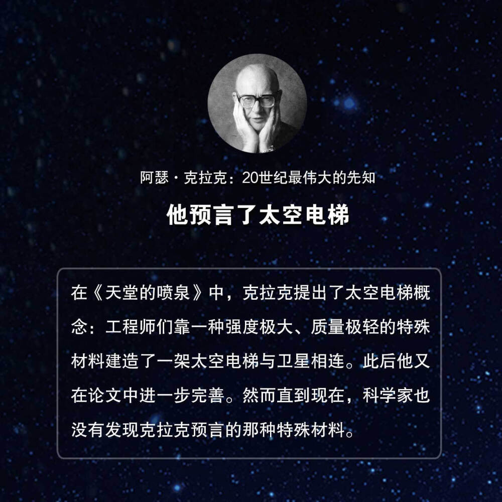 阿瑟•克拉克9大预言：他是20世纪最伟大的先知，预言了卫星、人体冷冻、甚至登月计划！他是世界科幻三巨头之一，引领《三体》作者刘慈欣走上科幻道路。他的《与罗摩相会》横扫雨果奖、星云奖6项科幻大奖，是科幻历史上真正的神作！关注@愉阅读 并转发本条微博，07.19（下周四）随机送出5本。 ​