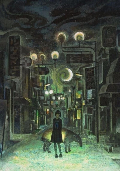 日本插画家 Jun Kumaori ，少女时代，生活，青涩，插画哦哦哦。女孩，一个人的街道