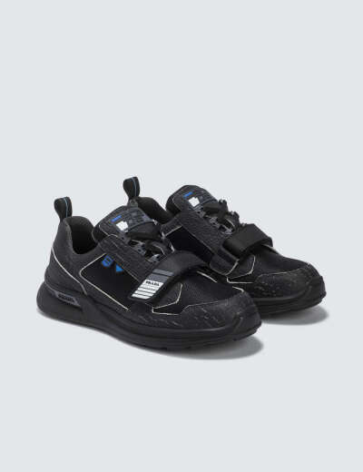 Black Grain Leather Trim Velcro Strap Sneaker