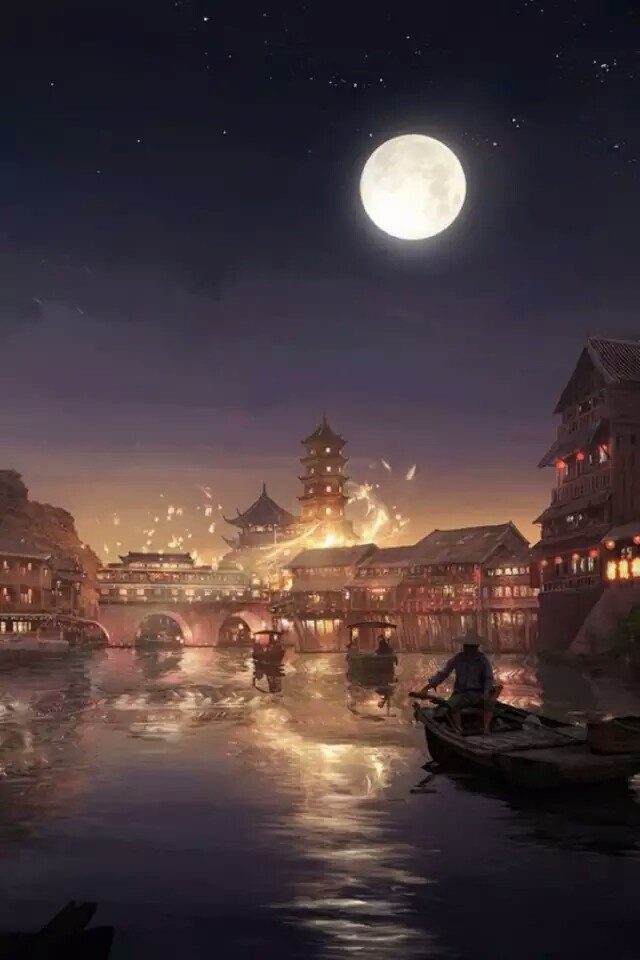 唯美 古风 夜景 插画 场景 图集：灯海辉煌迷人眼