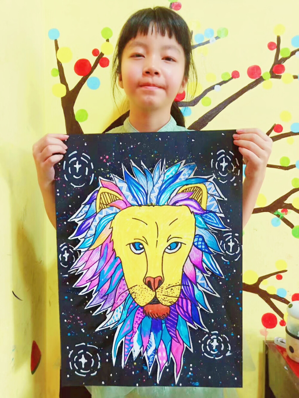儿童画线描狮子
