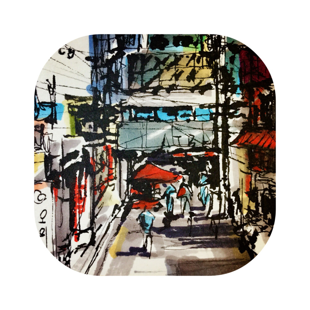#马克笔手绘# （作者：卖艺老头的行头 ）边走边画，画街边小店，画路边小景。。。 ​