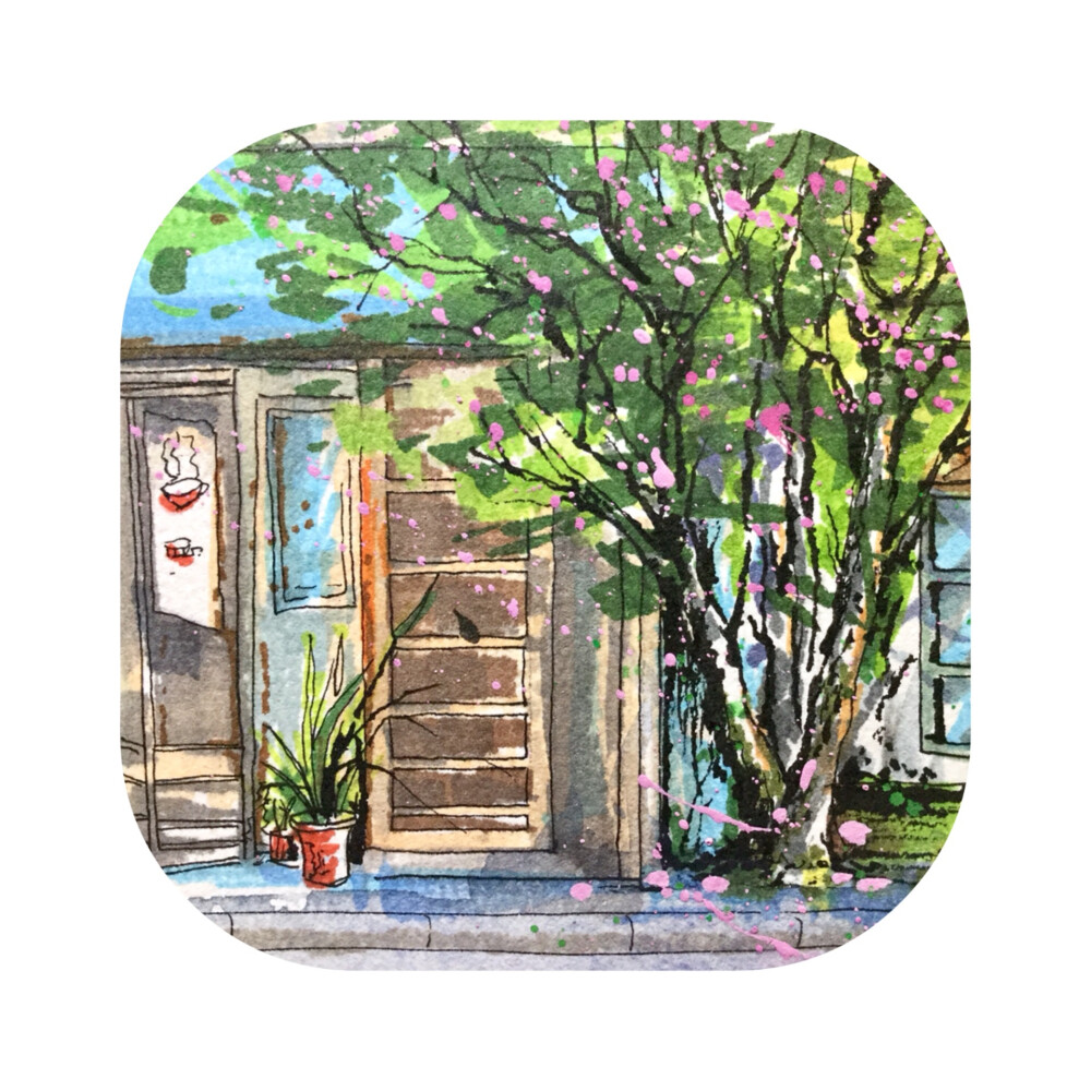 #马克笔手绘# （作者：卖艺老头的行头 ）边走边画，画街边小店，画路边小景。。。 ​