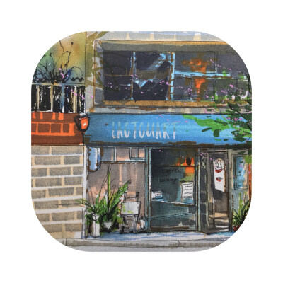 #马克笔手绘# （作者：卖艺老头的行头 ）边走边画，画街边小店，画路边小景。。。 ​