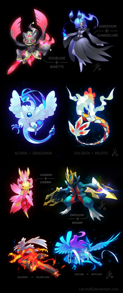 A bunch of Pokemon Fusions by cat-meff