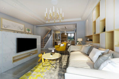 2018简约北欧风格客厅大理石电视墙装修效果图片