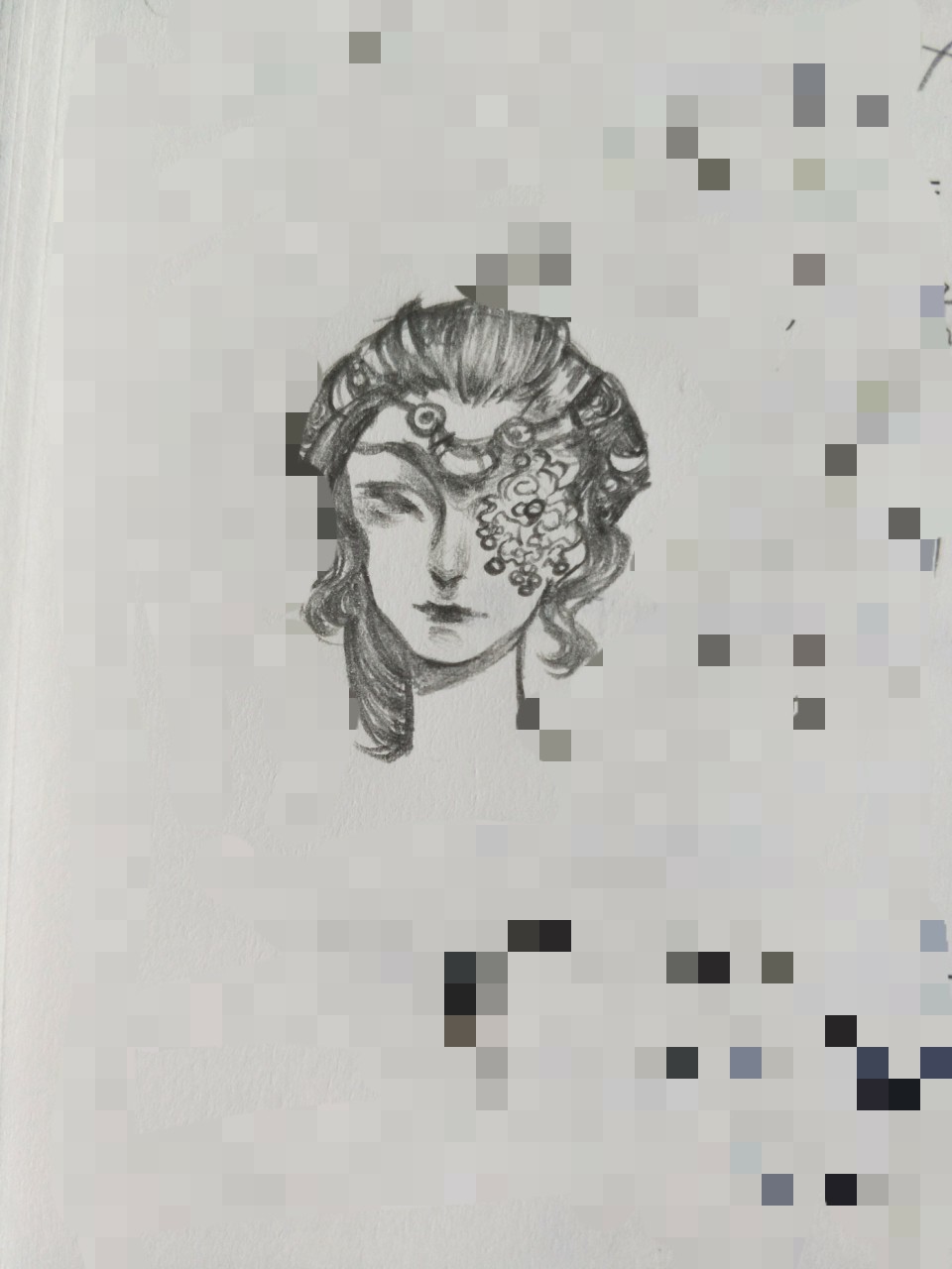 七颖古风女面具绘画铅笔