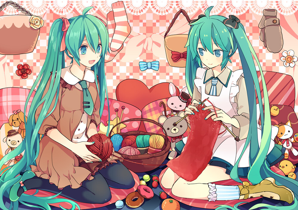 VOCALOID 初音未来 绘师：由杞（p id=105699）+秋吉さん（p id=754675） 本作品id=69846973（两个画师合作的作品，能看出来吗？个人觉的画风挺好分辨的，2333）